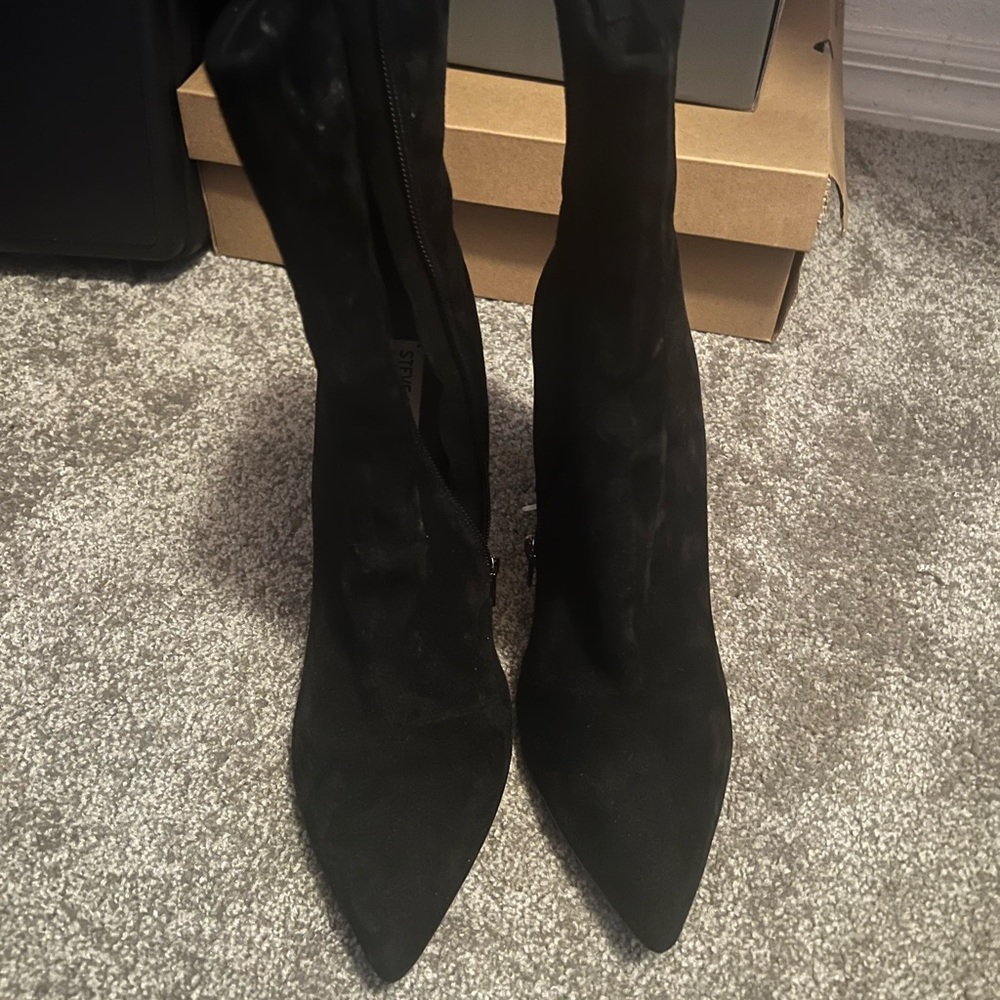 Suede Black Pointed Toe Calf-High Boots - Women